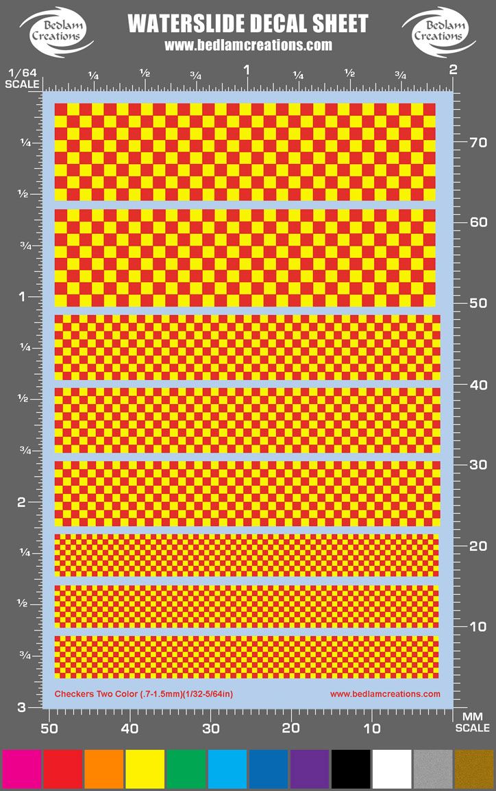 Waterslide Decals Checkers Set01 One Color 2"x3" Sheet 